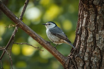 Fototapeta premium Tree Perched White-breasted Nuthatch