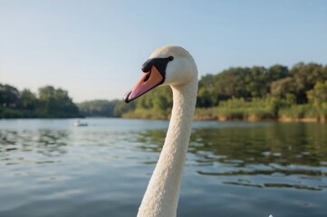 Elegant white swan in a romantic setting with a pristine natural backdrop