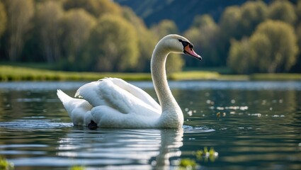 Fototapeta premium Graceful swan close to the tranquil water