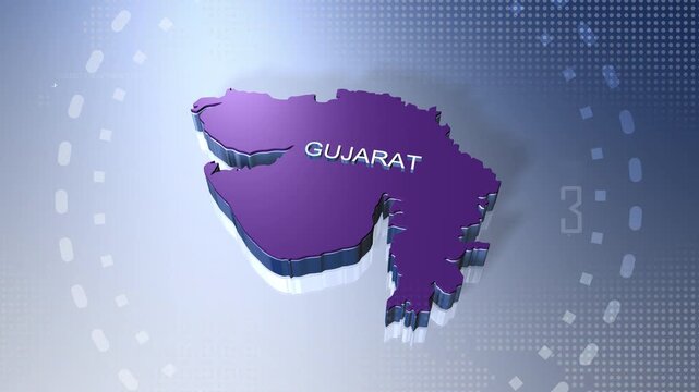 3D animated map of Indian state Gujarat in blue theme motion graphics