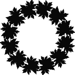 Autumn Wreath Made of Leaves Silhouettes Circular Vector, Autumn Leaf Wreath Vector, Fall Foliage Circular Wreath, Maple and Oak Leaf Wreath Vector