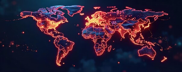 Global Network Connection Glowing Nodes and Lines Visualizing International Communication on a Dark Background