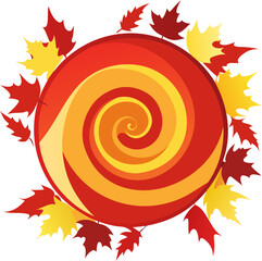 Autumn Leaves Swirl Pattern Colorful Red Yellow Vector Illustration, Autumn Leaves Swirl Pattern, Colorful Fall Leaf Swirl Vector, Red and Yellow Autumn Leaf Design
