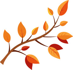 Branch with Autumn Leaves in Falling Vector, Autumn Branch with Falling Leaves, Fall Foliage Branch Vector, Colorful Autumn Leaf Branch