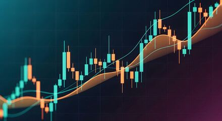 Teal and orange candlestick chart with moving average lines stock market financial chart