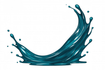 Vibrant turquoise liquid arcing and splashing, creating dynamic movement against transparent surface with fluid, energetic motion