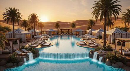 3D Desert Oasis Luxury Resort in Sand Dunes