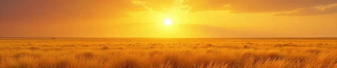 Golden African Savanna Serene Grasslands Stretching to the Horizon under a Brilliant Sun