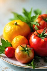 Fototapeta premium Sun-Drenched Vibrant Produce Fresh, Jewel-Toned Fruits and Vegetables at their Peak for Gourmet and Healthy Eating Concepts