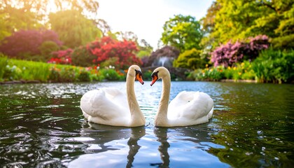 Two White Swans Forming Heart