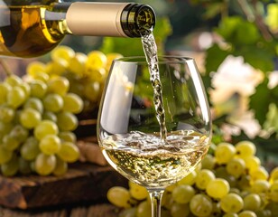 白ワインをグラスに注いでいる様子