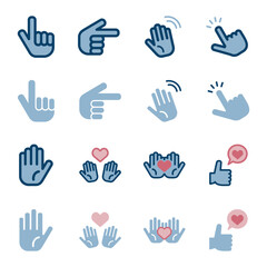 さまざまなハンドサインのアイコンイラストセット