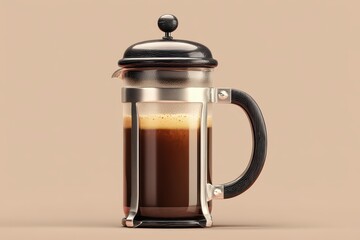 Obraz premium French Press Coffee Maker with Dark Lid and Handle on Beige Background