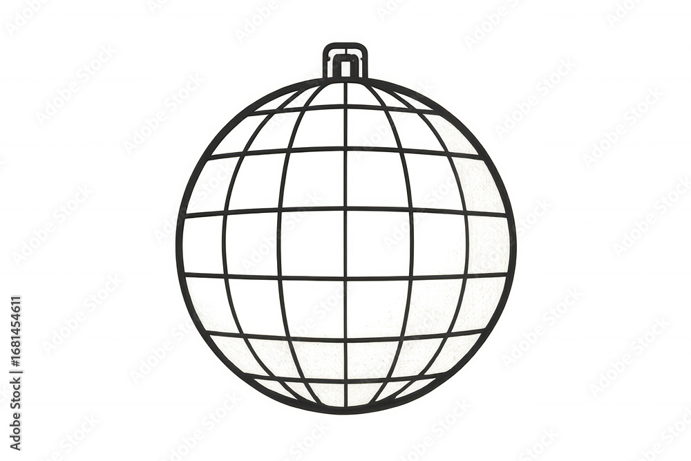 Poster wireframe disco ball rotating against transparent backdrop, generating dynamic party lighting effect