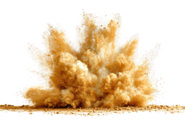 A powerful explosion of tan-colored dust erupts outward