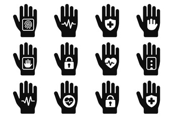 Fototapeta premium Icon biometric fingerprint access vector tracking glove icons health monitoring medical pulse