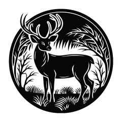 A graceful deer with tall antlers captured in silhouette, symbolizing strength, elegance, and nature’s beauty, perfect for wildlife art, logos, or outdoor themes.
