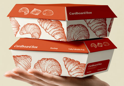 Cardboard Food Box Mockup in Hand
