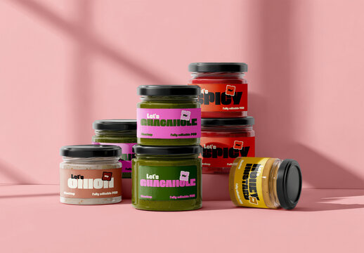 Glass Jar Mockup Collection with Dips and Spreads