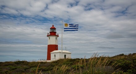 Stunning Coastal View Featuring a Historic Lighthouse Under a Dramatic Sky in Uruguay