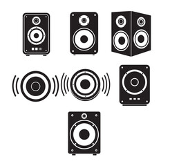 Collection of black and white speaker illustrations suitable for audio system designs