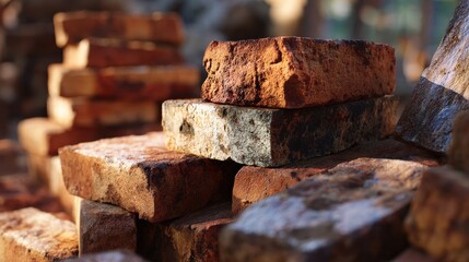 Brick manufacturing process concept at factory with industrial details