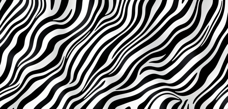 Black and white warped wavy lines form a vibrant zebra-striped optical illusion seamless pattern, ripple, vintage