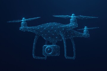 Abstract polygonal drone illustration with camera, conveying technological advancement and