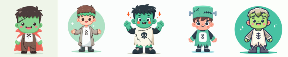 vector of a children wearing a halloween frankestein costume