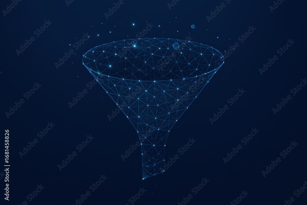 Aufkleber abstract data funnel illustration conveying process of filtering and refinement with geometric