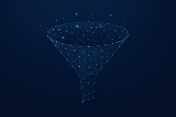 Abstract data funnel illustration conveying process of filtering and refinement with geometric