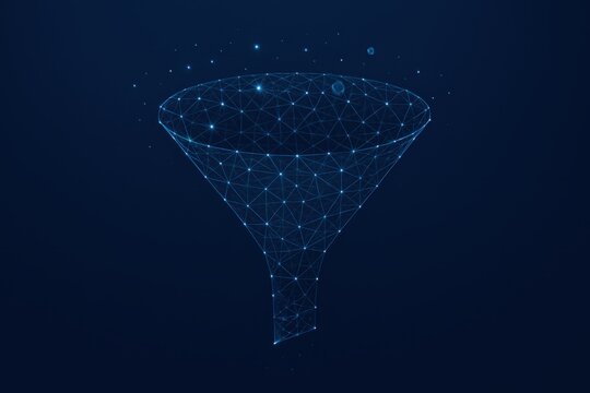Abstract data funnel illustration conveying process of filtering and refinement with geometric