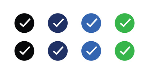 Checkmark Icons in Various Colors Black Blue and Green on Transparent Background