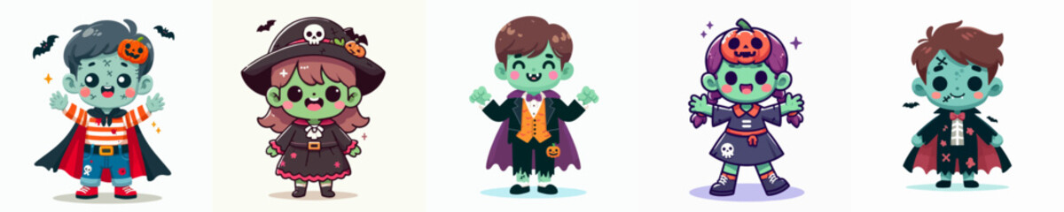vector of a children wearing a halloween zombie costume