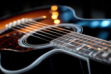 Fototapeta premium Close Up of Acoustic Guitar Strings and Sound Hole