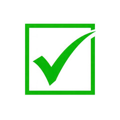 Green check mark inside a square border on a black background tick correct isolated on a transparent background