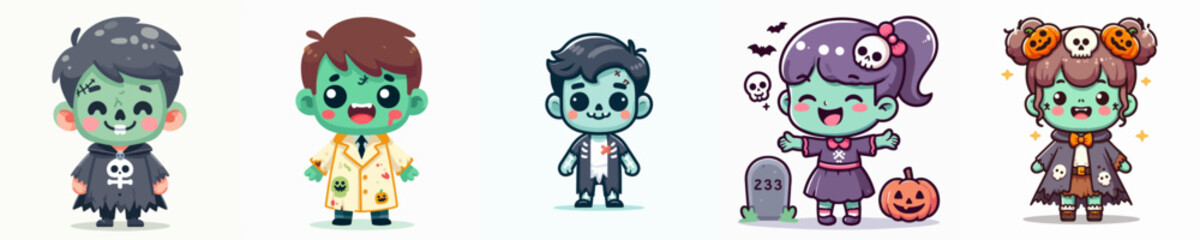 vector of a children wearing a halloween zombie costume