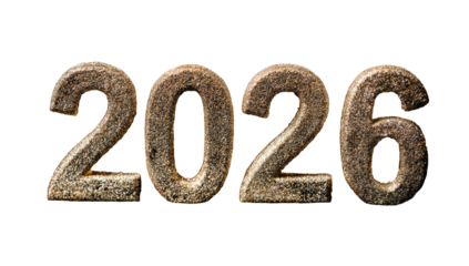 Rustic, textured 2026 numerals, dark background
