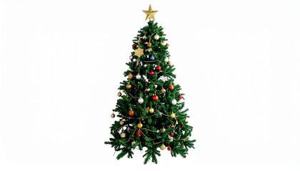 Obraz premium an elegant decorated Christmas tree floating at center . isolated on a white backgrou