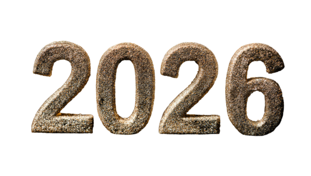 Rustic, textured 2026 numerals, dark background