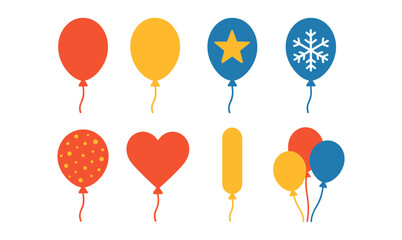 Colorful balloon collection: heart, star, and more in vibrant flat design