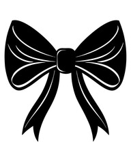 Elegant black bow tie illustration with flowing ribbons and subtle highlights on a clean white background