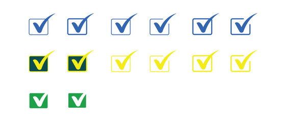 Collection of Check Mark Icons in Various Colors on Transparent Background