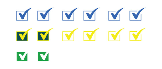 Set of Check Mark Icons in Various Colors on Transparent Background