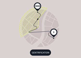 Gentrification as a process of relocating from one neighborhood to another, a more affordable area