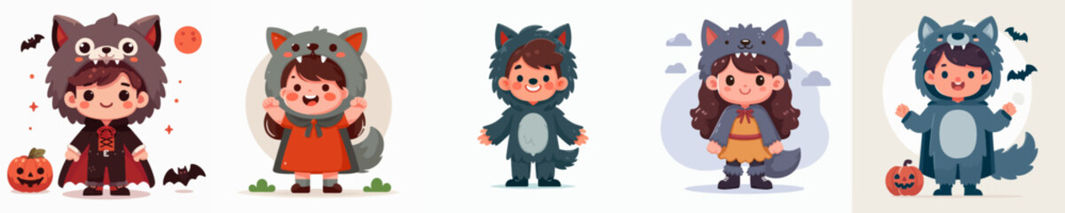 vector of a children wearing a halloween wolf costume