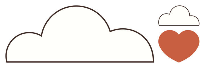 Cloud shape paired with a red heart symbolizing love, connection, care, and emotions. Ideal for weather, love, positivity, kindness relationships mental health romance. Simple flat metaphor