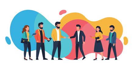 Diverse business professionals collaborate and network, symbolizing teamwork, partnership, and successful communication in a modern work environment. Ideal for corporate concepts.