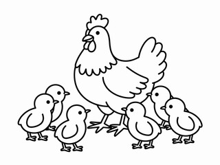 Hen and Chicks Coloring Page – Farm Animal Printable for Kids