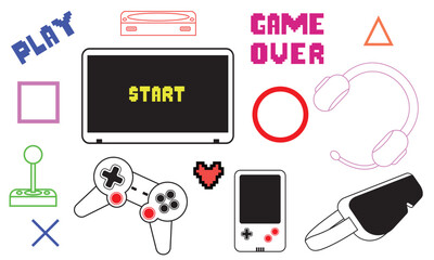 video game consoles and gadgets flat illustration set